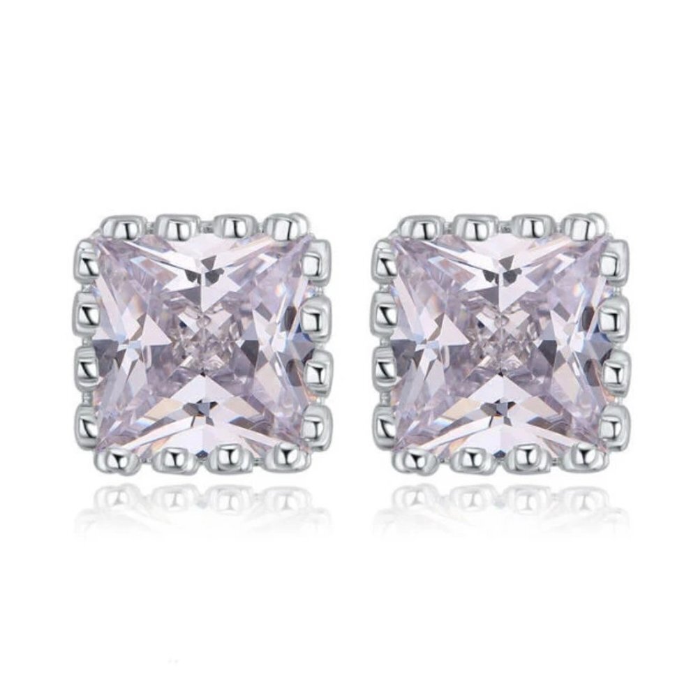 Square Stud Pure Zircon Filled 925 Silver Plated Classic Earrings, INDN8593